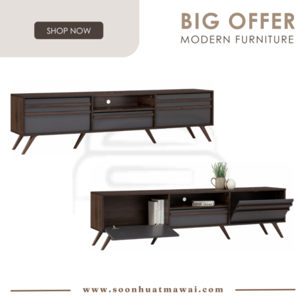 BLACKBURN 1.8M TV CABINET COLUMBIA/DARK GREY