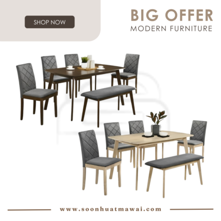 OCCASIA DINING SET 1+4+BENCH CHAIR