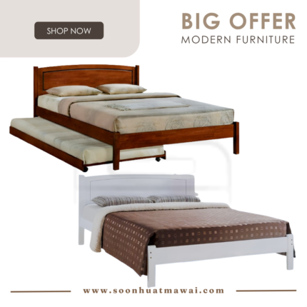 DB 2117(KD)(WALNUT)+PULL OUT BED, DB 2117(KD)(WHITE) WOODEN BED
