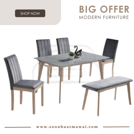 8014SS+CRM8014 + SYMPHONY + BENCH CHAIR DINING SET 1+4+B