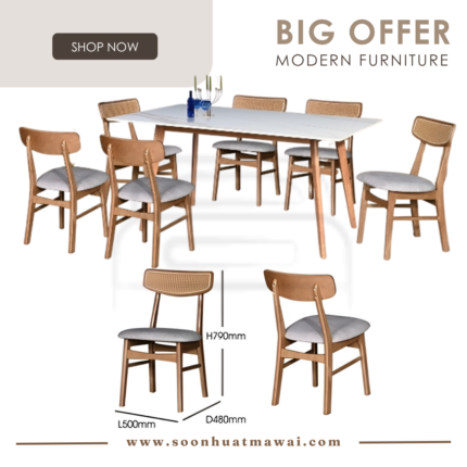 WL003+M002 + SK311 DINING SET 1+6 (TABLE 140CM/160CM)(M&N)