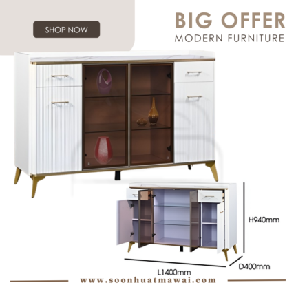 C1-140 (WHITE CERAMIC + GLASS) CONSOLE CABINET (M&N)