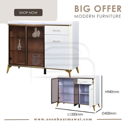 C1-120 (WHITE CERAMIC +GLASS) CONSOLE CABINET (M&N)