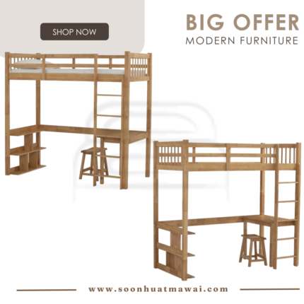 NUVIA DOUBLE DECKER WITH STUDY DESK AND STOOL 1900 SIDE RAIL 102 (HINLIM)