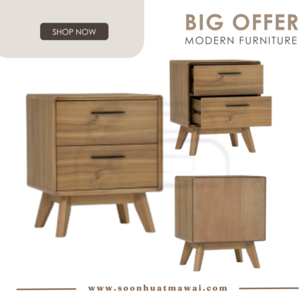 TORONTO BEDSIDE TABLE WITH 2 DRAWER 1802 (HINLIM)